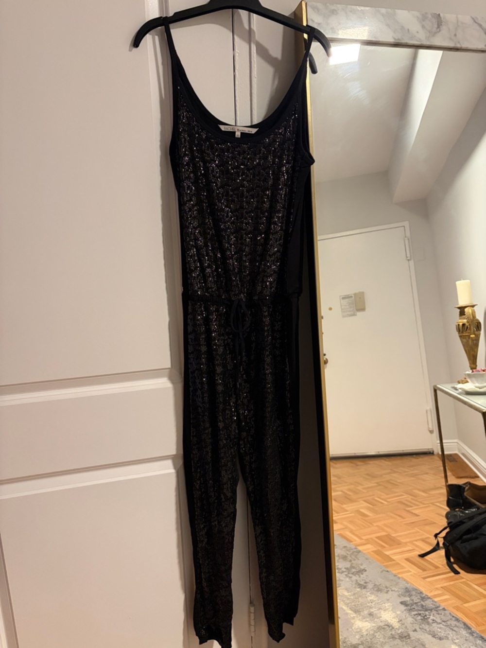RACHEL Rachel Roy Black Sequin Sleeveless Jumpsuit - size large